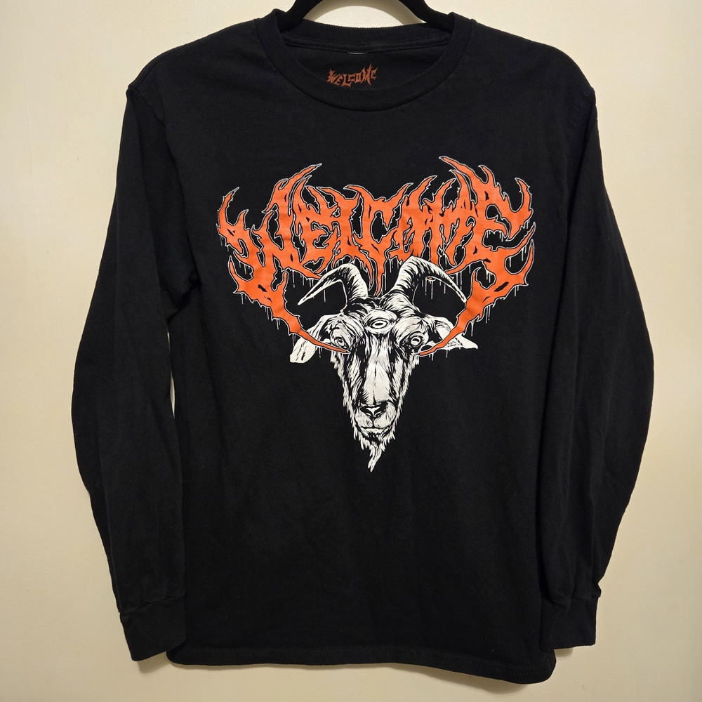 Welcome Men's Black Long-Sleeve Crewneck Tee — Skateboad Shirt